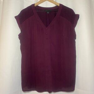 Fortune + Ivy Helina Mixed Material Blouse Womens L Purple Career Roll Cuff EUC